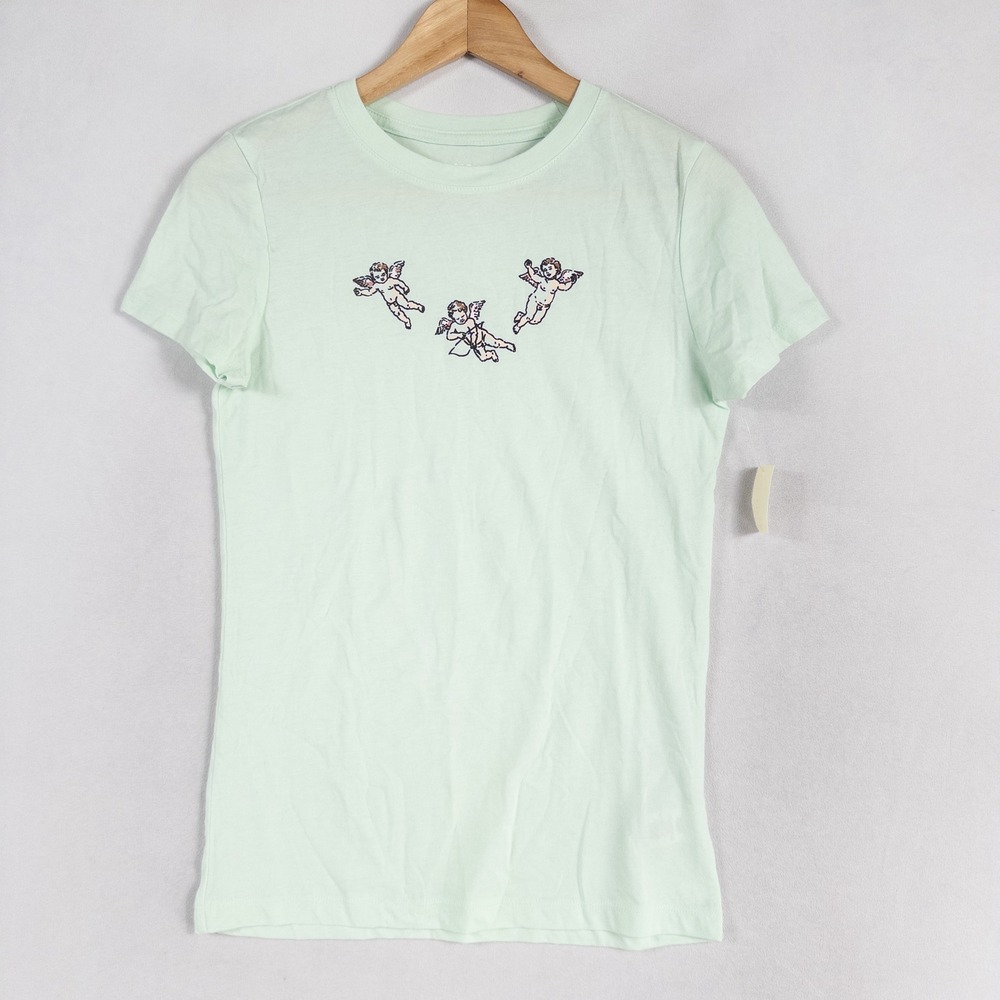 Aeropostale Classic Crewneck Tee Womens Medium Mint Green Angels Graphic NEW
